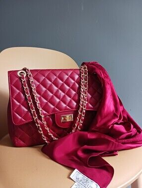 Chiara Ferretti Dark Red Quilted Crossbody/ Shoulder Bag,W8THOUT SCARF